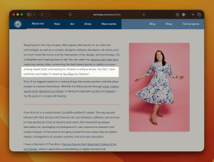 The about page on my personal website stating that today I'm wearing "You Rêve" by Glossier