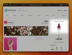 My Parfumo profile page showing that today I'm wearing "You Rêve" by Glossier