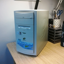 A white eMachines computer tower