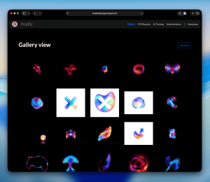 Screenshot of Prolific running in Safari showing a gallery view of art works
