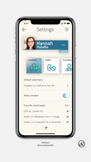 Settings screen user interface design for a pharmacy application on iOS